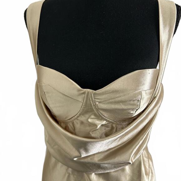 Fashion Nova Champagne Satin Bodycon Midi Dress‎ Formal NWT Size L - Picture 5 of 8